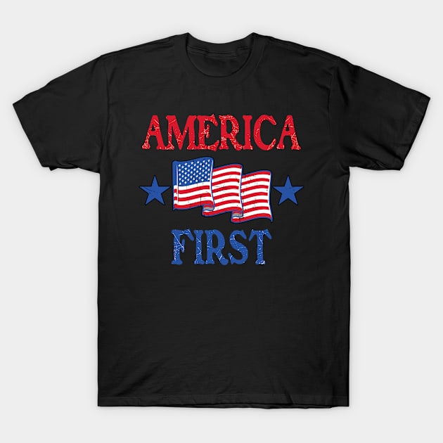 America first USA American patriot flag Memorial Day vintage T-Shirt by Marcekdesign